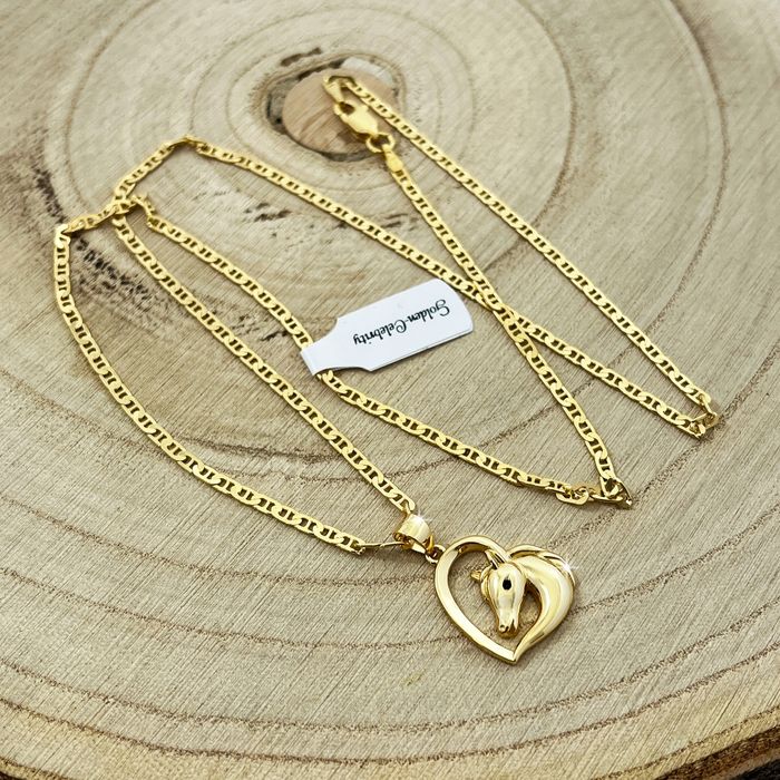 Złoty Łańcuszek Serce / Naszyjnik + Zawieszka Koń Konik Na Prezent + G