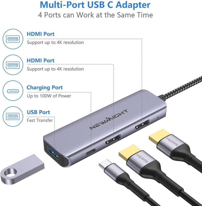 HUB Newmight 4 w 1 Podwójny adapter HDMI do 2 monitorów,