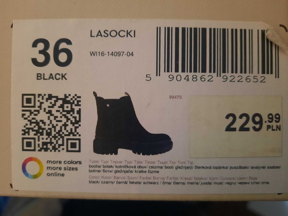 Buty damskie zimowe jesienne 3/4 Lasocki czarne zamszowe 36 ładne