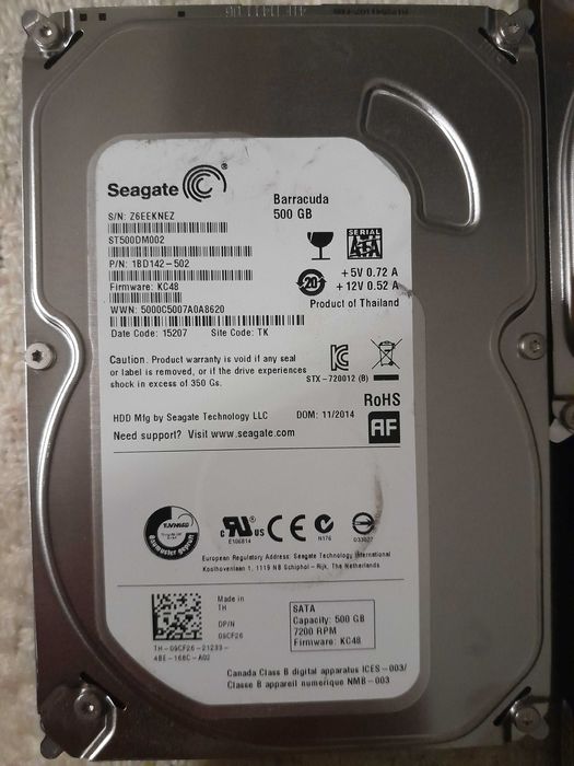 Dyski twarde Seagate 500GB ST500DM002 7,2K 16Mb Sata III 3,5''