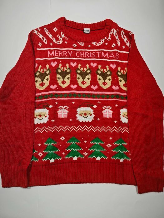 Świąteczny Sweter Dziecięcy Czerwony Renifer Mikołaj Choinka 98/104