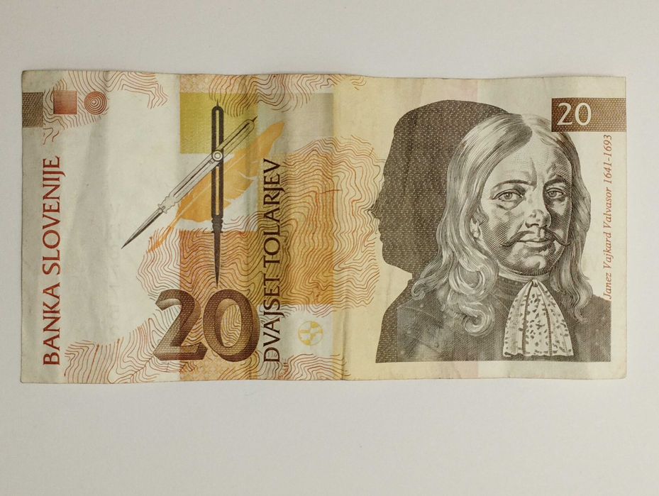 Banknot Słowenia 20 Tolarjev 1992r. - Janez Vajkard Valvasor