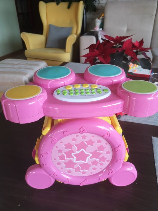 Perkusja bęben różowy carousel instrument zabawka edukacyjna interakty