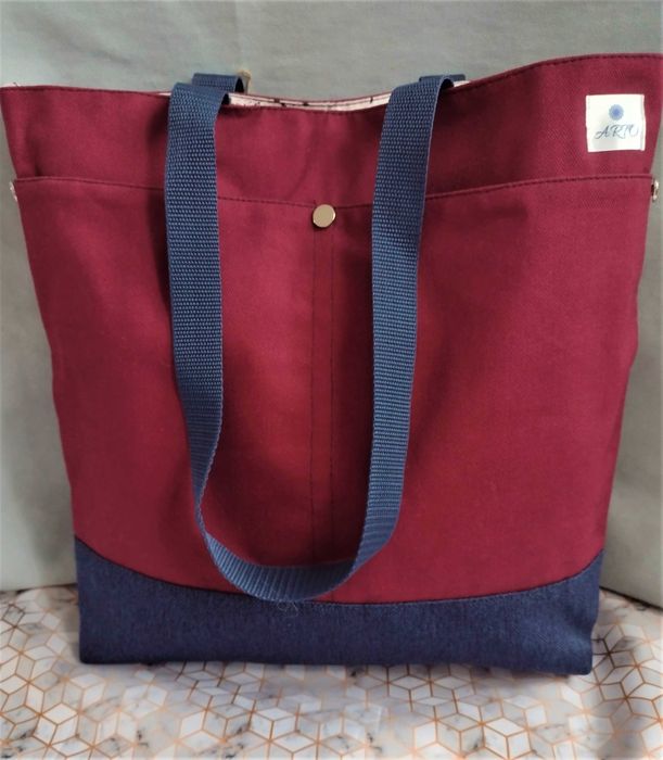 Torba damska shopper duża bordowa czerwona granatowa prezent