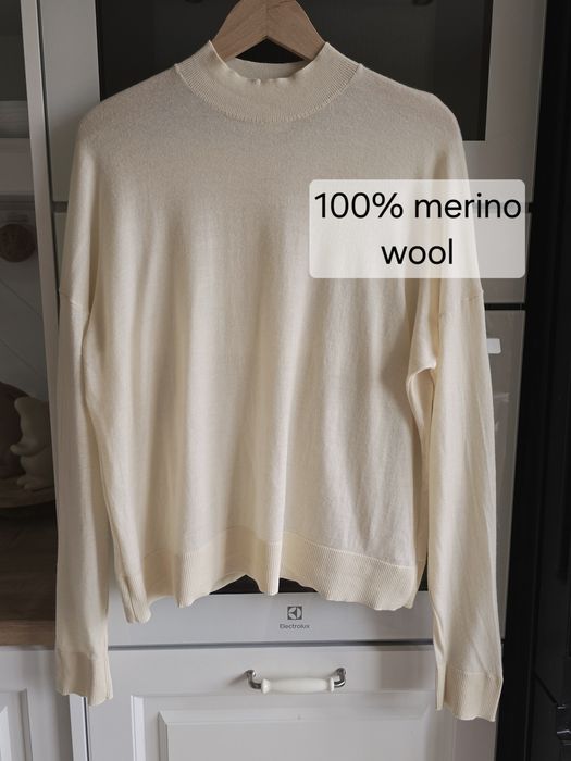 Sweter merino wełniany H&M r.M kremowy półgolf