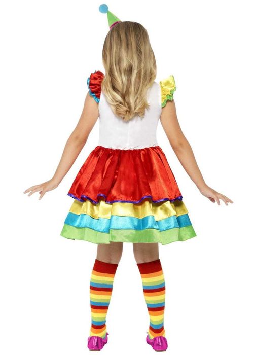 Strój klaun dla dziewczynki, kolorowa sukienka 130-143 cm
