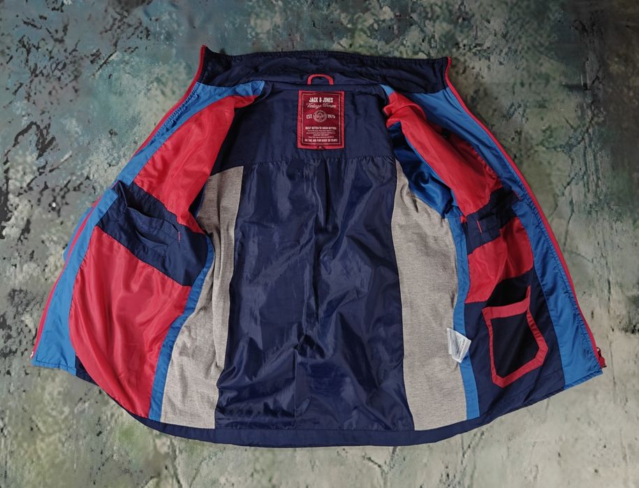 Jack & Jones M – Niebiesko-Czerwona Kurtka Vintage - Stylowa Perełka!