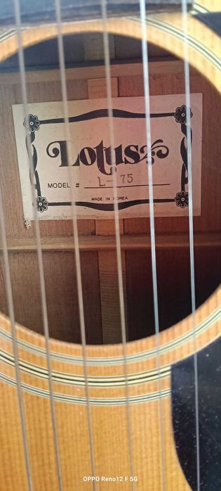 Używana gitara akustyczna Lotus L-75 produkcji koreańskiej, stan jak na zdjęciu, gitara akustyczna vintage z laminatem, naturalna