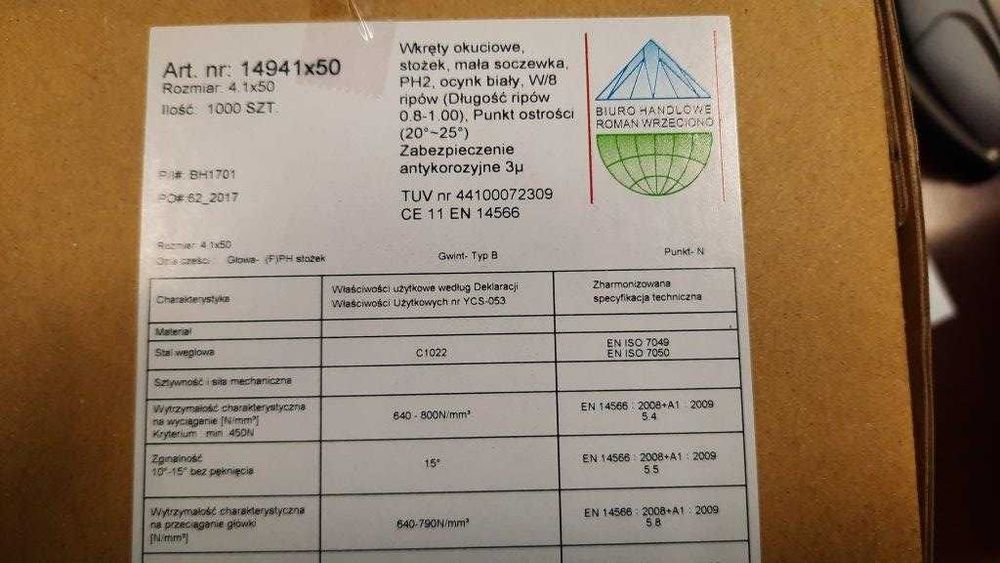 Wkręty okuciowe 4.1x50 mm | PH2 | Ocynk biały | 1000 szt.