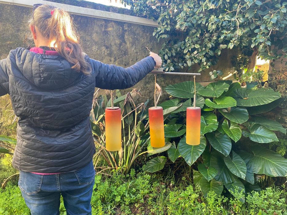 Dois candeeiros de três lâmpadas cada