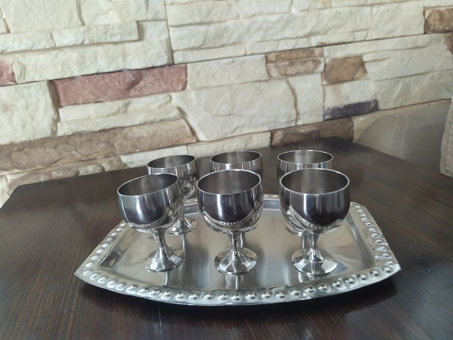 Набір чарок для горілки на підносі Sri Ram латунь