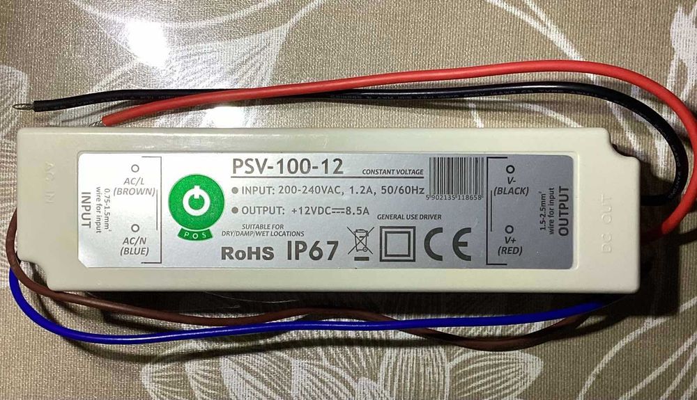 Блок живлення для світлодіодів 8,5A, 12VDC, PSV-100-12