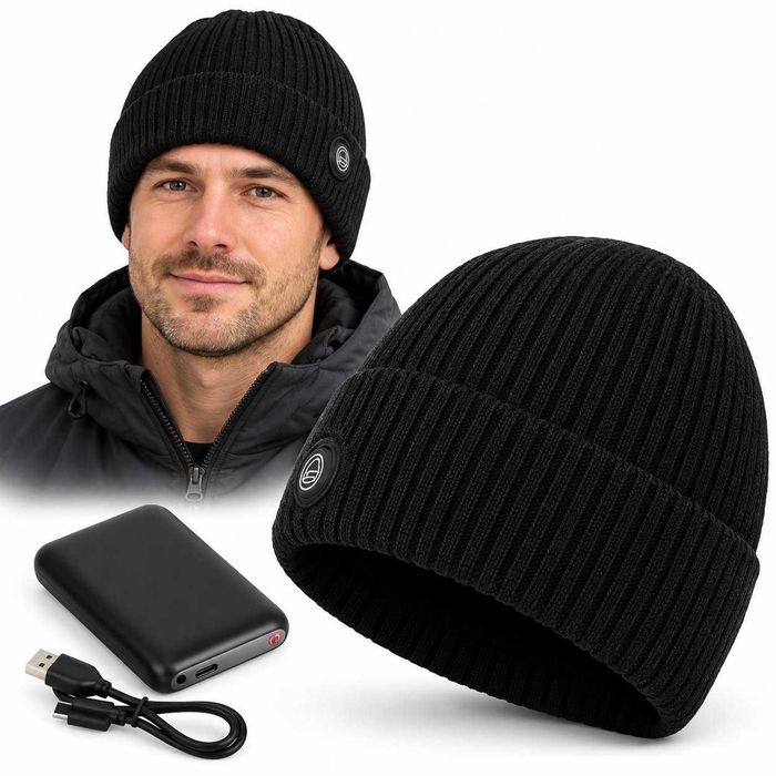 Nowa Czapka Podgrzewana Zimowa Sportowa 3 Poziomy Grzania USB  Nowa Czapka Elektryczna Beanie Na Zimę Powerbank Do 8 Godzin