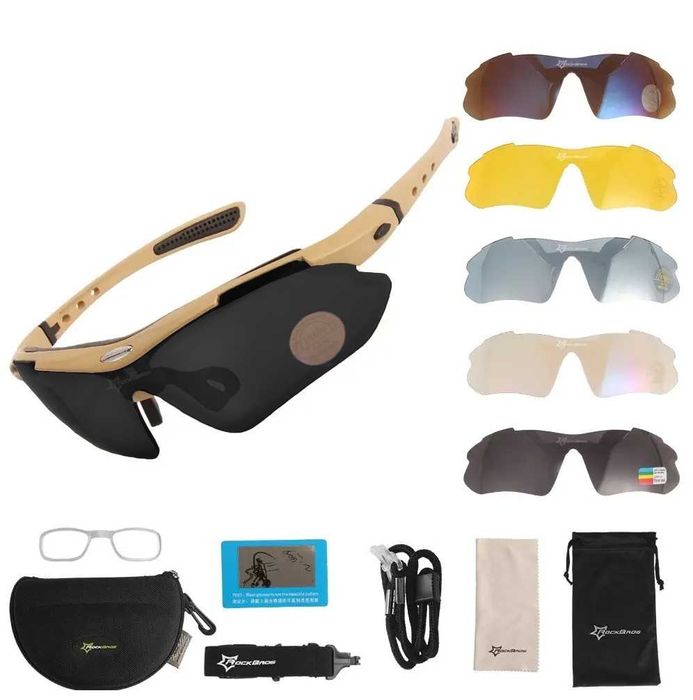 Солнцезащитные тактические очки 5 линз КОЙОТ с поляризацией  RockBros