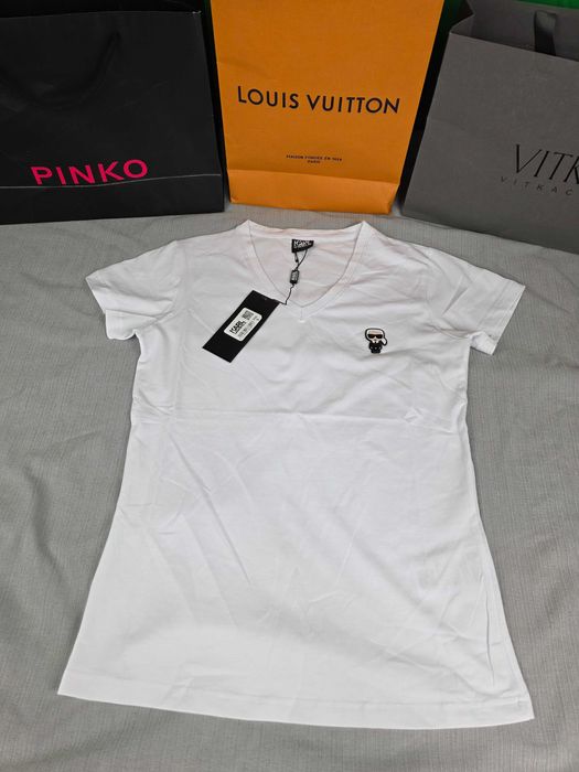 Koszulka damska tshirt Karl Lagerfeld kolory krótki rękaw premium S-XXL serek