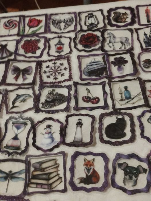 50 autocolantes, molduras e roxo com motivos retro e animais