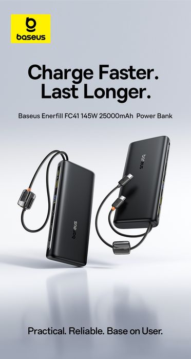 Повербанк 145W BASEUS 25000mAh EnerFill FC41 з 2 кабелями Power Bank