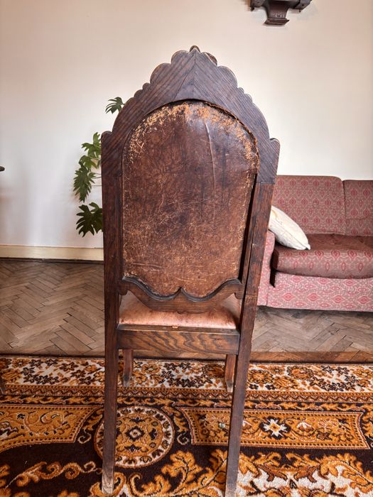 Komplet 6 unikatowych krzeseł dębowych antyk vintage retro lata 20