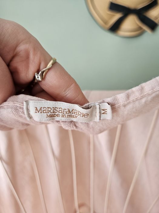Lniana tunika damska bluzka oversize pudrowy róż Marisa Marie M 100% L