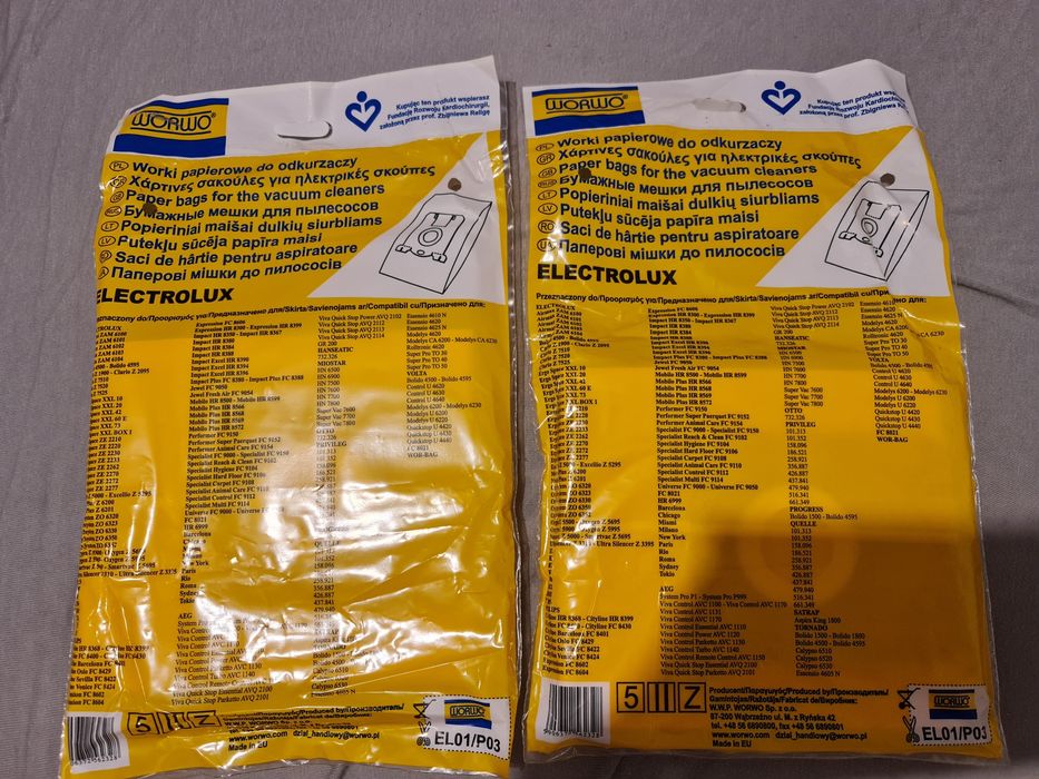2 paczki worków do odkurzaczy Electrolux  różne modele lista podana