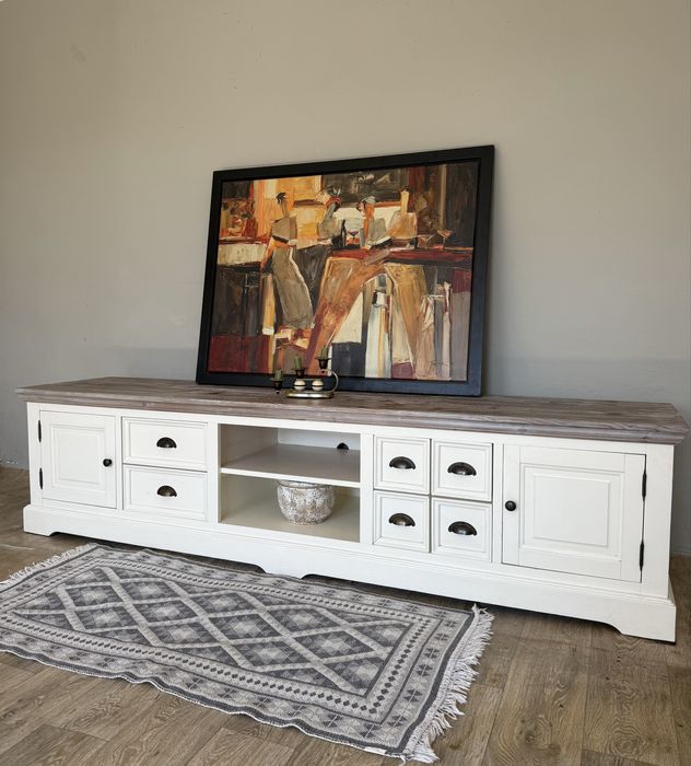 UNIKAT komoda duża rtv XXL 220 DREWNIANA biała prowansalska