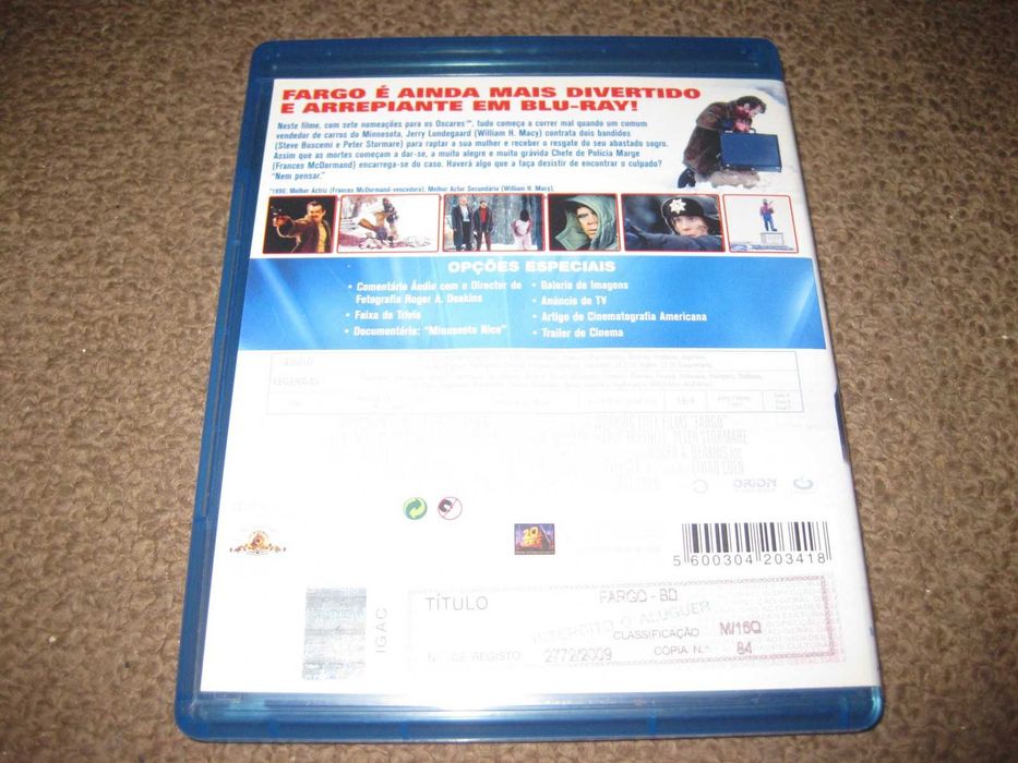 Blu-Ray "Fargo" de Joel e Ethan Coen/Raro!