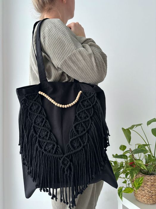 Torba bawełniana boho frędzle makrama
