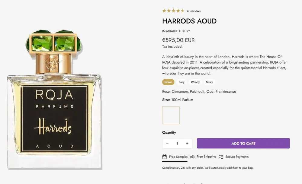 Perfume de luxo: ROJA PERFUMS Harrods Aoud