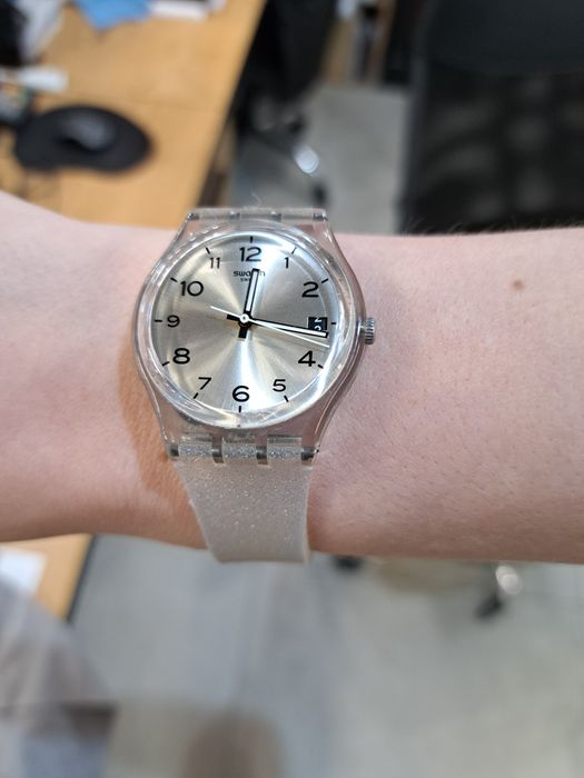 Zegarek swatch gent srebrny brokatowy super stan