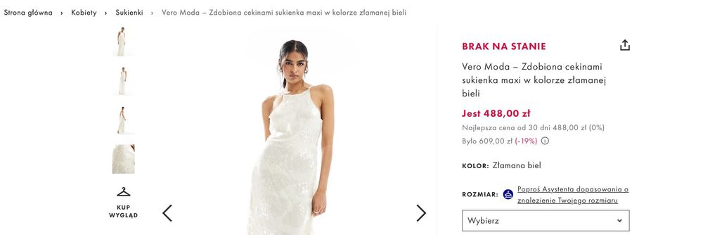 Długa sukienka VERO MODA Bridal S 36 koronkowa cekinowa lou maxi ślub