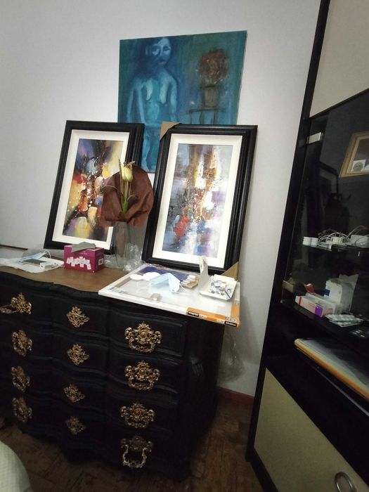 Pare de quadros a óleo em tela de pintor inglês.