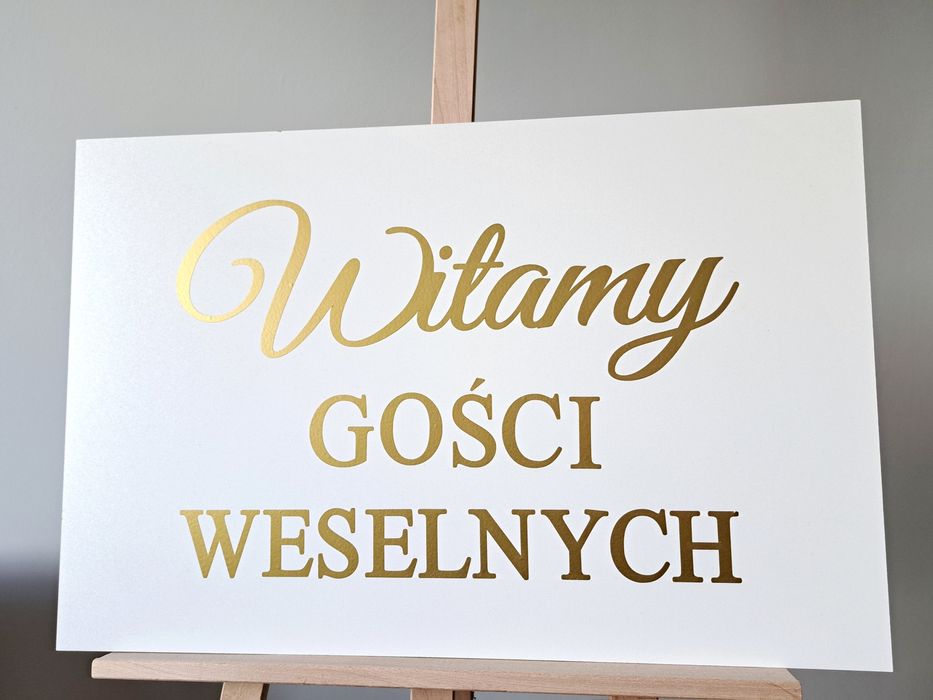 Tablica Witamy Gości Weselnych złoty napis tablica powitalna