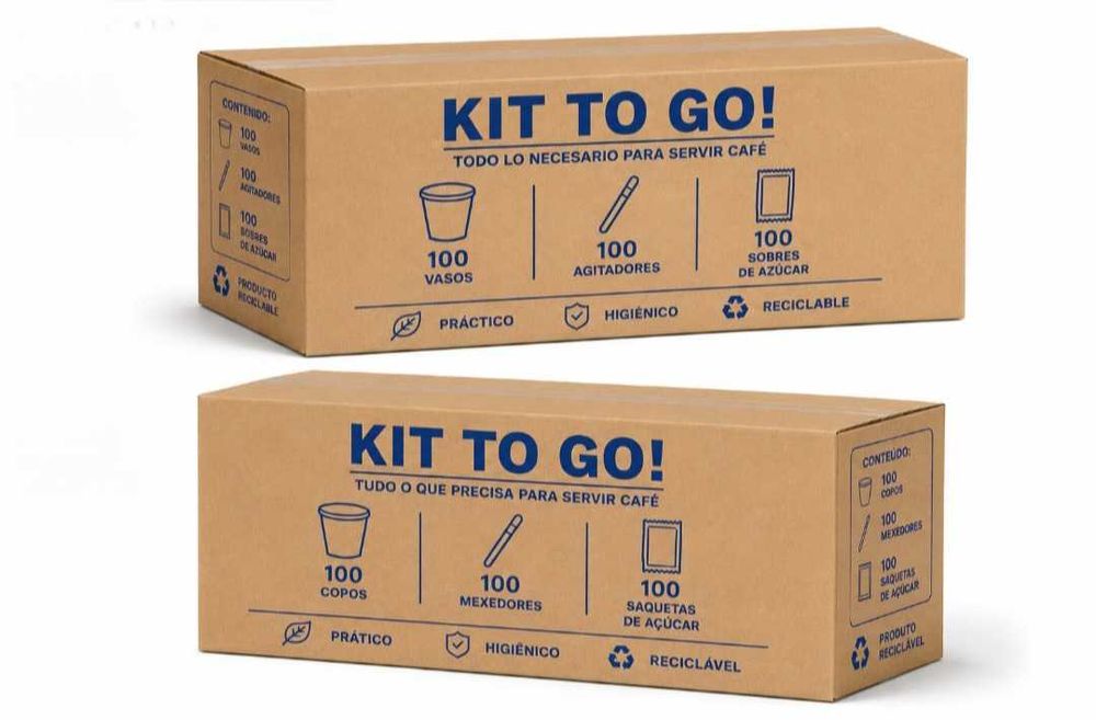 Kit Café Take Away | 100 Copos + 100 Açúcares + 100 Misturadores