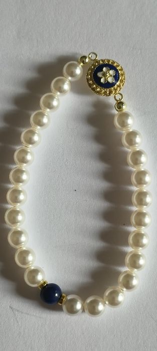 Pulseira pérolas com caramujo em prata