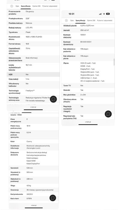 Monitor AOC 24G2U5 23,8” IPS Full HD 75Hz gamingowy ekran komputer