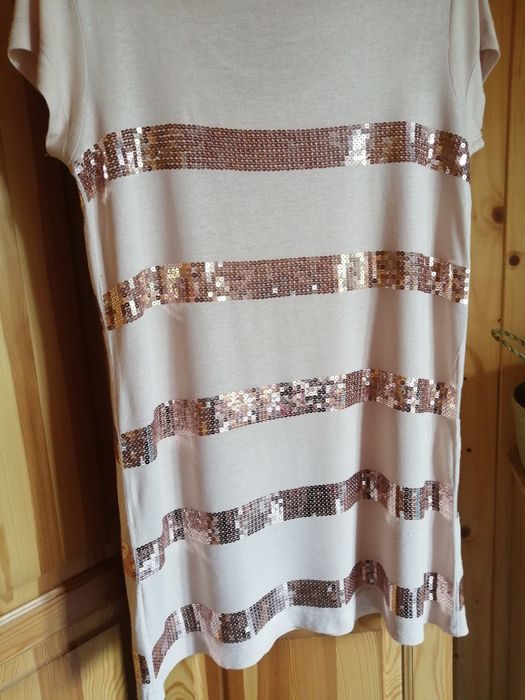 Bladoróżowa/beżowa bluzka z cekinami