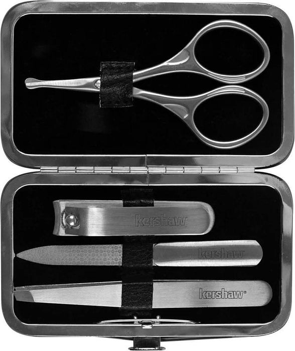 Манікюрний набір для чоловіків Kershaw Manicure Set (KMCURE) для нігтів і бороди: кусачки для нігтів, двостороння пилка , пінцет , ножиці, футляр.