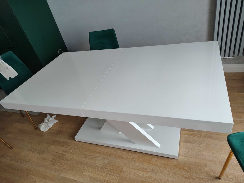 Stół rozkładany Hubertus XENON LUX 160-256 cm | Biały Super Połysk