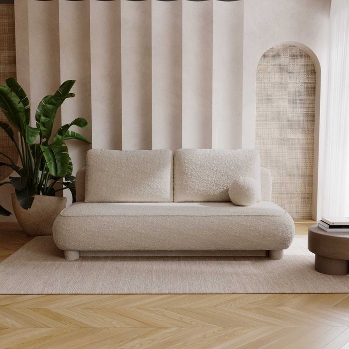 Wygodna Sofa Kanapa ABRIGO Rozkładana Funkcja Spania Pojemnik BOUCLE