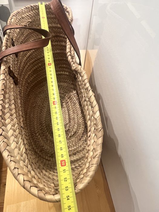 Cesta Vintage em Verga Natural com Alças em Pele | Boho Escandinava Grande