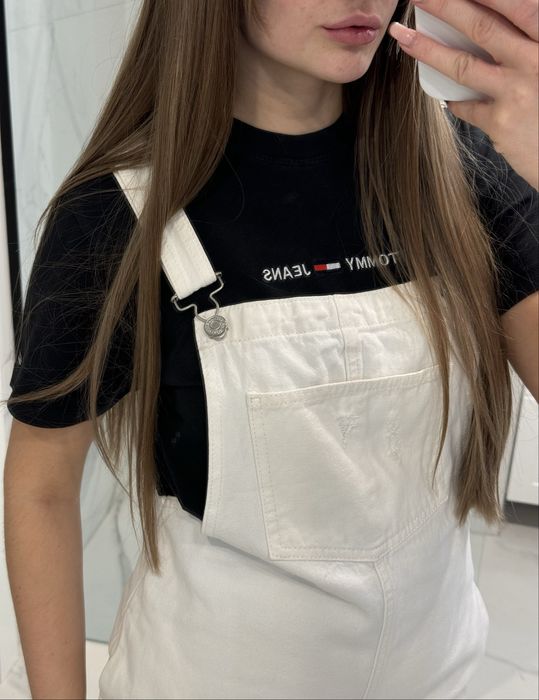 Sukienka jeansowa biała ogrodniczki