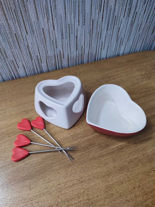 Керамічний горщик для шоколадного фондю у формі серця, набір для фондю