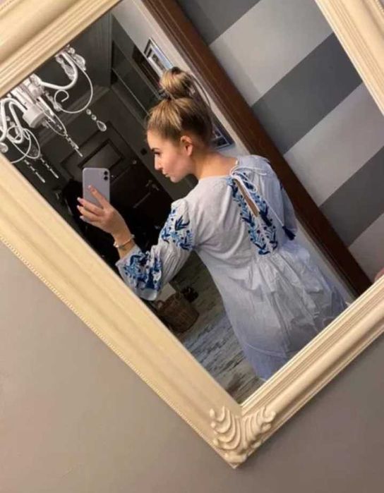 Zara cudna błękitna sukienka tunika haftowana Boho hippie M