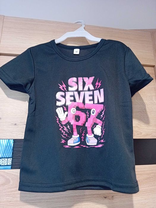 Koszulka dziewczęca Six Seven r. 90 granatowa t-shirt z nadrukiem