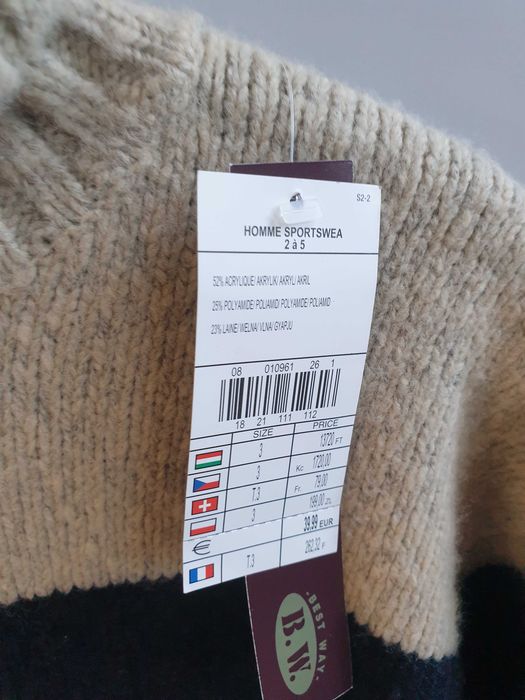 Nowy sweter z metką L męski z wełną golf beżowy La Halle