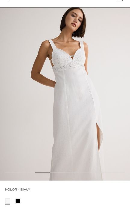 Sukienka z lnem Reserved, biała, rozmiar L/40