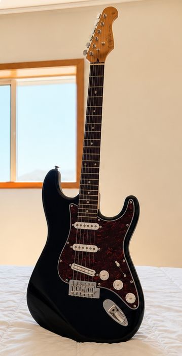 Guitarra elétrica, com coluna e acessórios