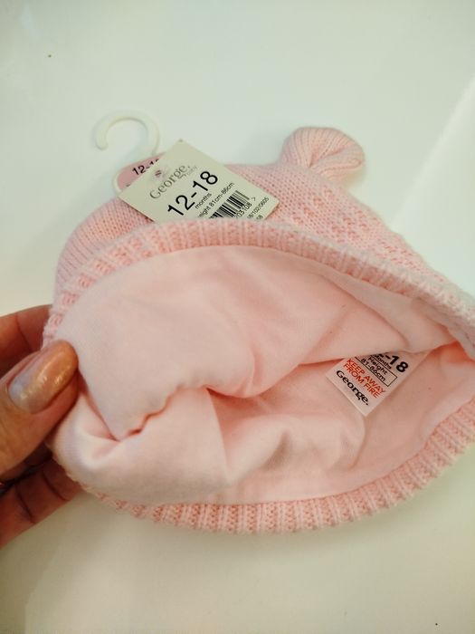 Jesienno zimowa rozowa czapeczka z uszkami 80-86