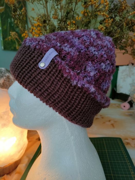 Mega ciepła czapka dwustronna dwuwarstwowa bezszwowa handmade
