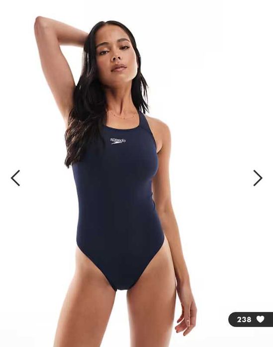 Сплошной темно-синий купальник для бассейна speedo medalist с логотипом на груди